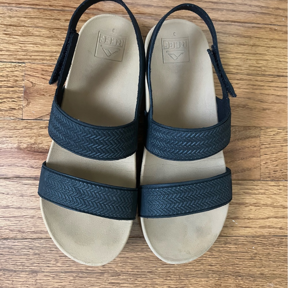 Reef Black and Tan Sandals with Cushioned Footbed